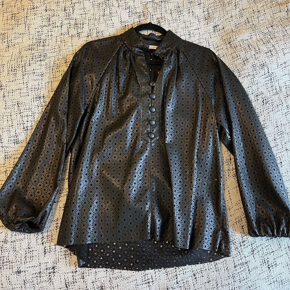 Zara laser cut faux leather blouse
